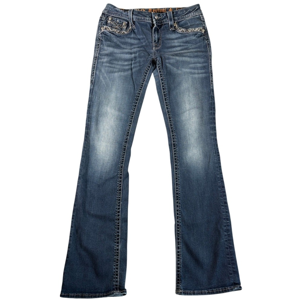Rock Revival Jazlyn Jeans Women 28 Blue Bootcut Y2K Faded Western Premium Denim